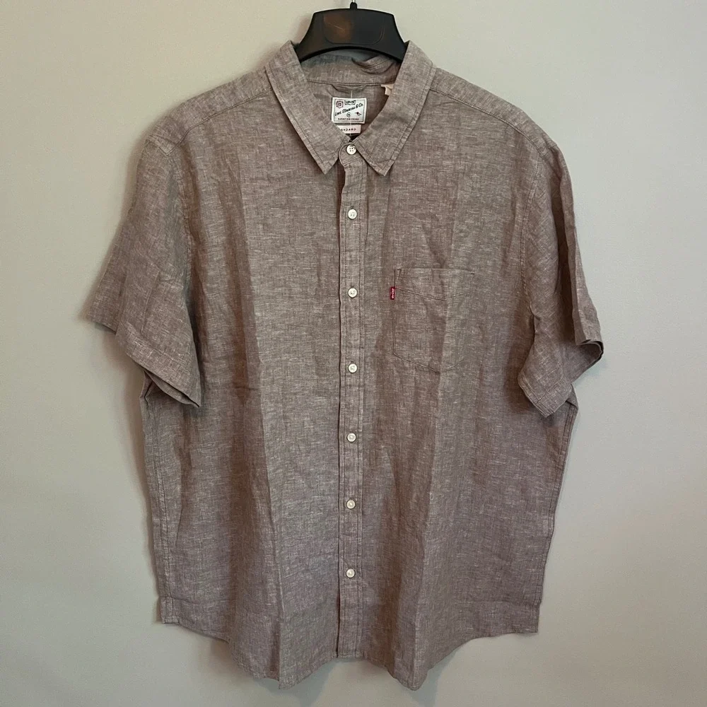 Levis Mens XXL Sunset One Pocket Linen Short Sleeve Button Down Brown Minimalist